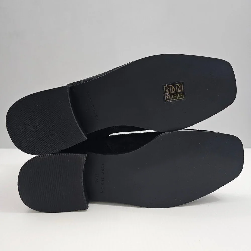 Tory Burch Everly Ankle Boot Womens 7.5 Black Suede Gold Logo Luxury Designer - Picture 14 of 16